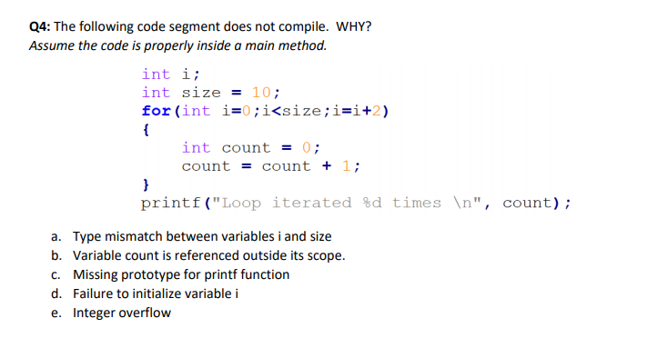 Solved Q4: The following code segment does not compile. WHY? | Chegg.com