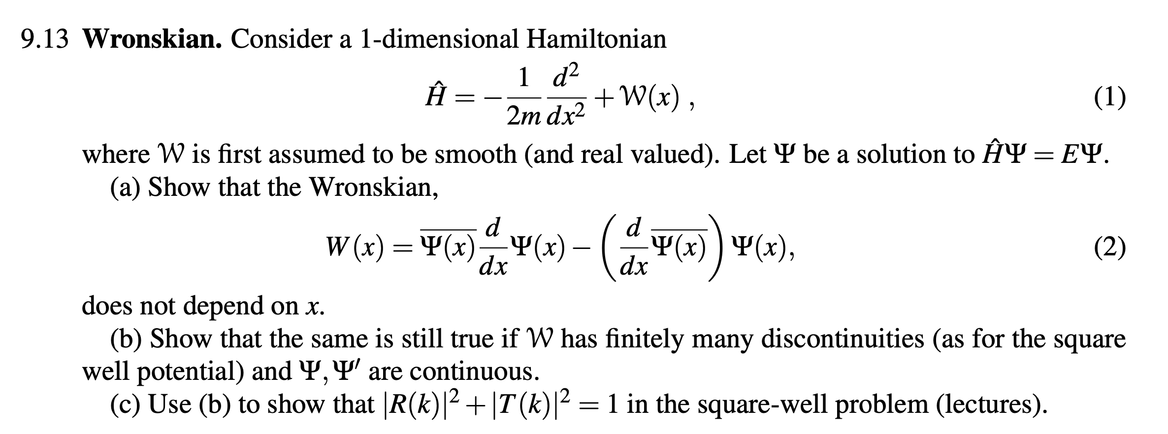 Solved 9 13 Wronskian Consider A 1 Dimensional Hamilto Chegg Com