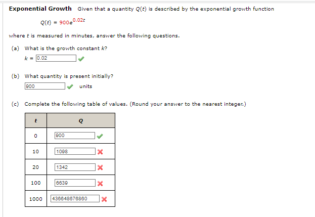 Solved Q(t)=900e0.02t where t is measured in minutes, answer | Chegg.com