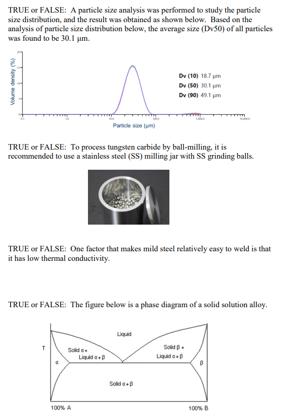 Solved TRUE Or FALSE: A Particle Size Analysis Was Performed | Chegg.com