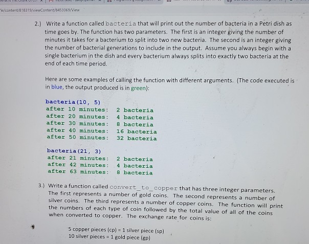 Solved co n e w content8453069/View 1.) Write a function | Chegg.com