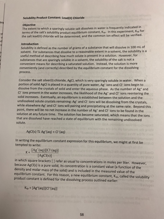 Name Chem 1132 Lab Ksp of Lead(II) Chloride Prelab