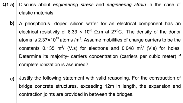 Solved Q1 a) Discuss about engineering stress and | Chegg.com