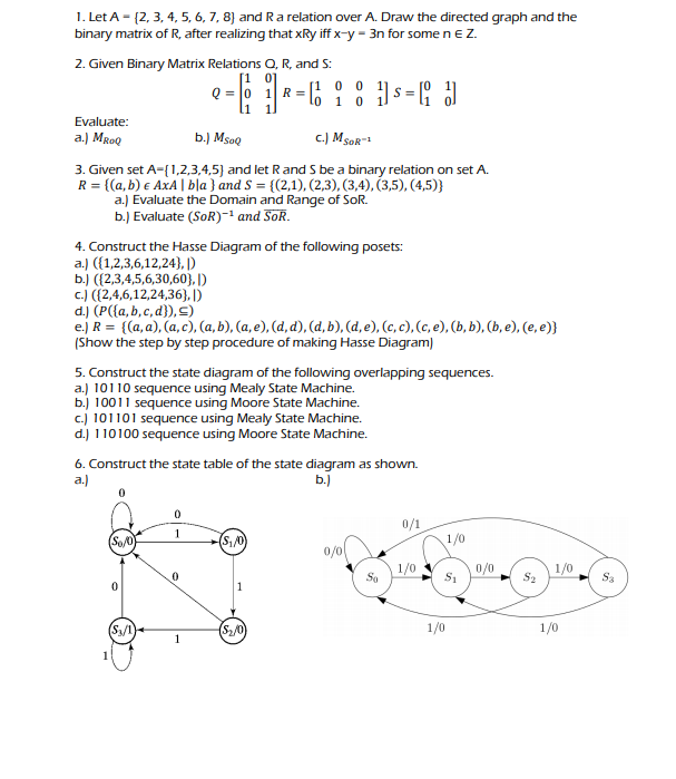 Solved 1 0 1. Let A = {2, 3, 4, 5, 6, 7, 8) and Ra relation | Chegg.com
