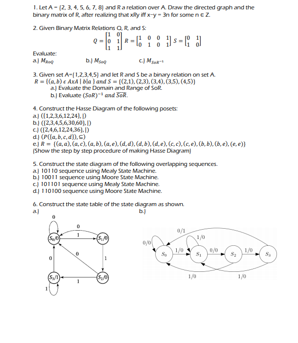 Solved 1 0 1 Let A 2 3 4 5 6 7 8 And Ra Relation 9209