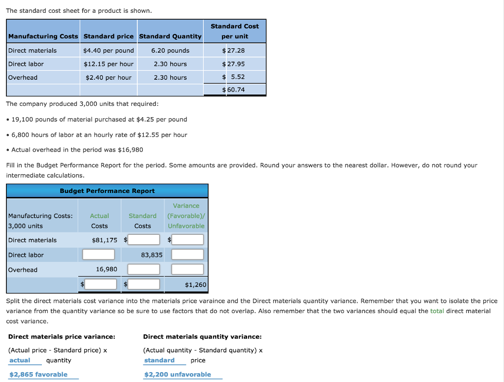Solved Mastery Problem Manufacturing Cost Variance (Actual