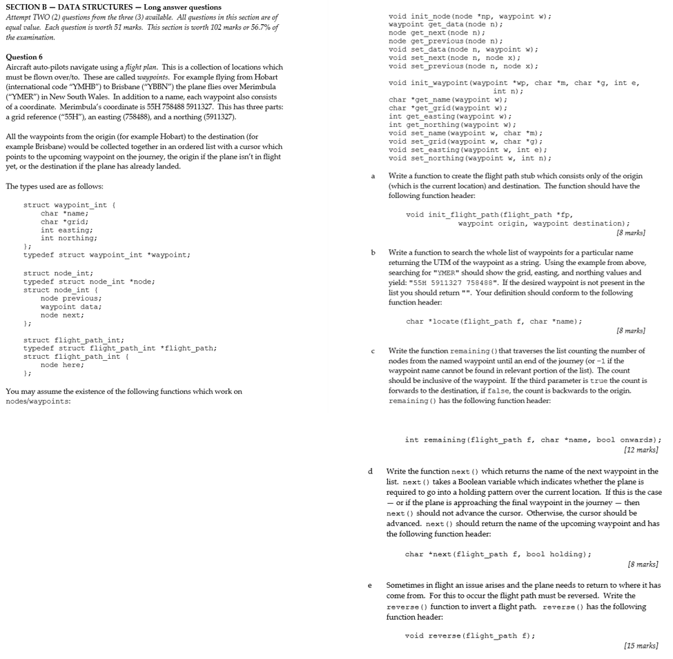 SECTION B -DATA STRUCTURES - Long Answer Questions | Chegg.com