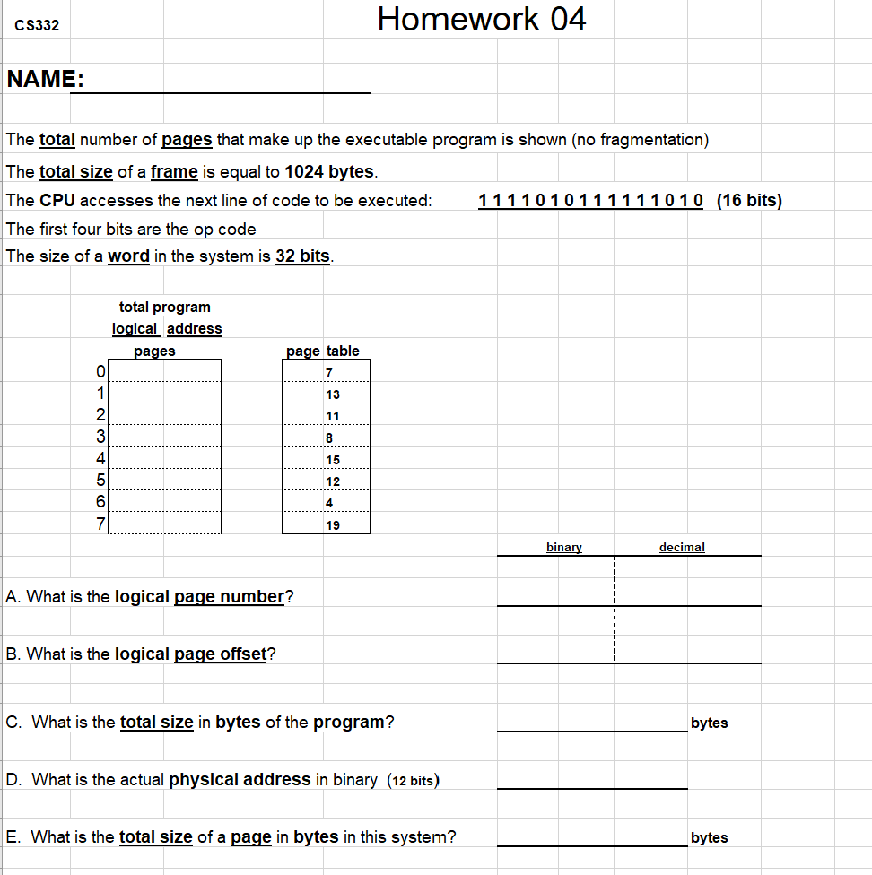 Solved CS332 Homework 04 NAME: The total number of pages | Chegg.com