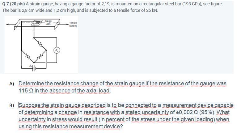 Solved Q.7 (20 pts) A strain gauge, having a gauge factor of | Chegg.com