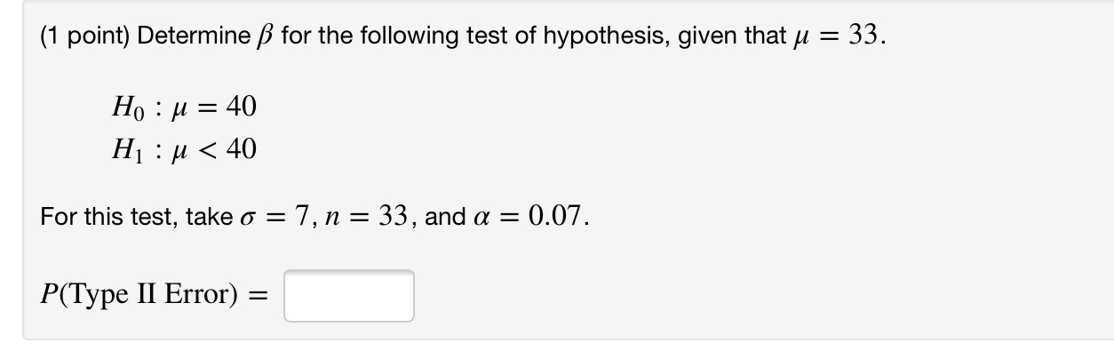 Solved 1 Point Determine Ss For The Following Test Of Hy Chegg Com