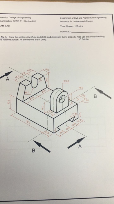 Solved Draw the section view (A-A) and (B-B) and dimension | Chegg.com