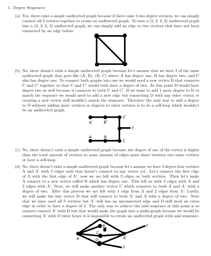 Solved 1 Degree Sequences The degree sequence of a graph is | Chegg.com
