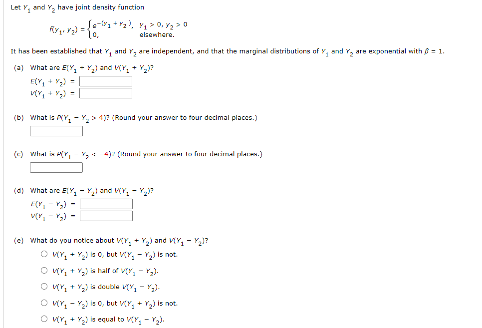 Solved Let Y1 And Y2 Have Joint Density Function Elsewher Chegg Com