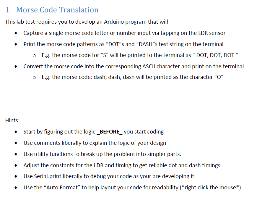 Solved 1 Morse Code Translation This lab test requires you | Chegg.com