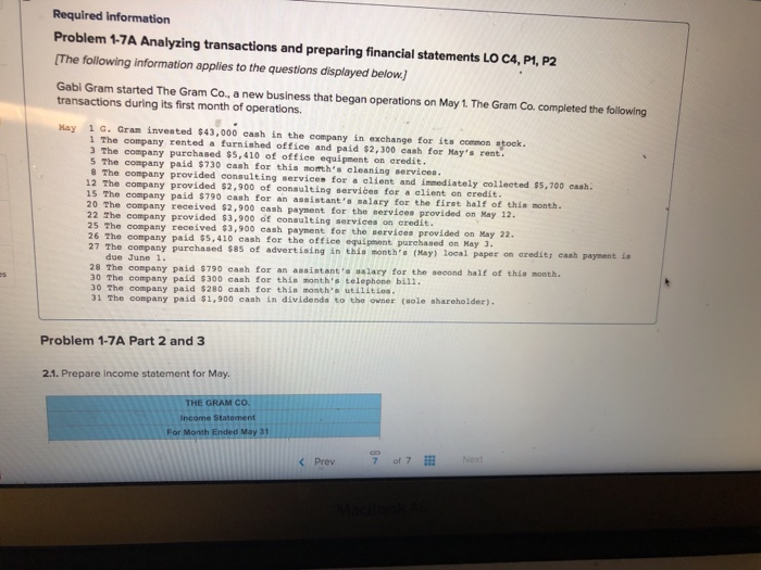Solved Required information Problem 1-7A Analyzing | Chegg.com