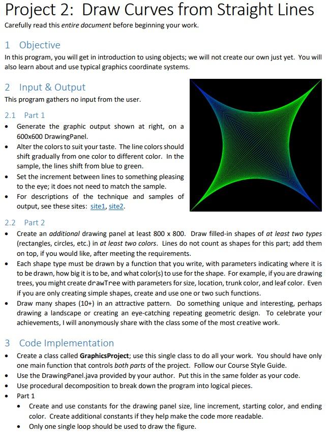 Project 2: Draw Curves from Straight Lines Carefully | Chegg.com