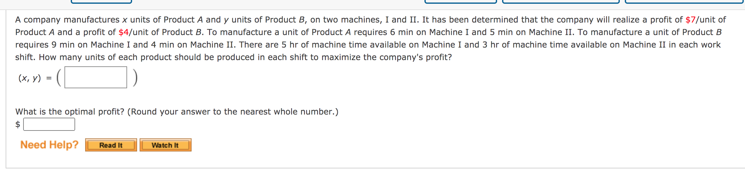 Solved A company manufactures x units of Product A and y  Chegg.com