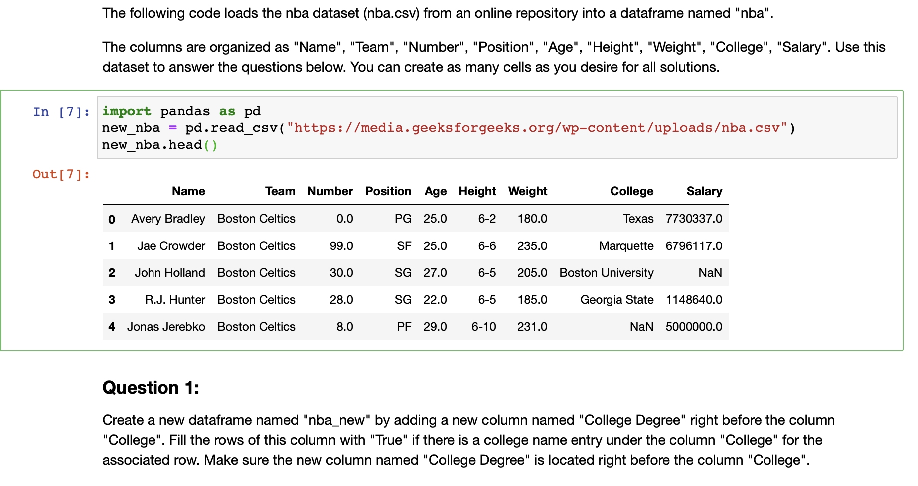 Solved The following code loads the nba dataset (nba.csv) | Chegg.com