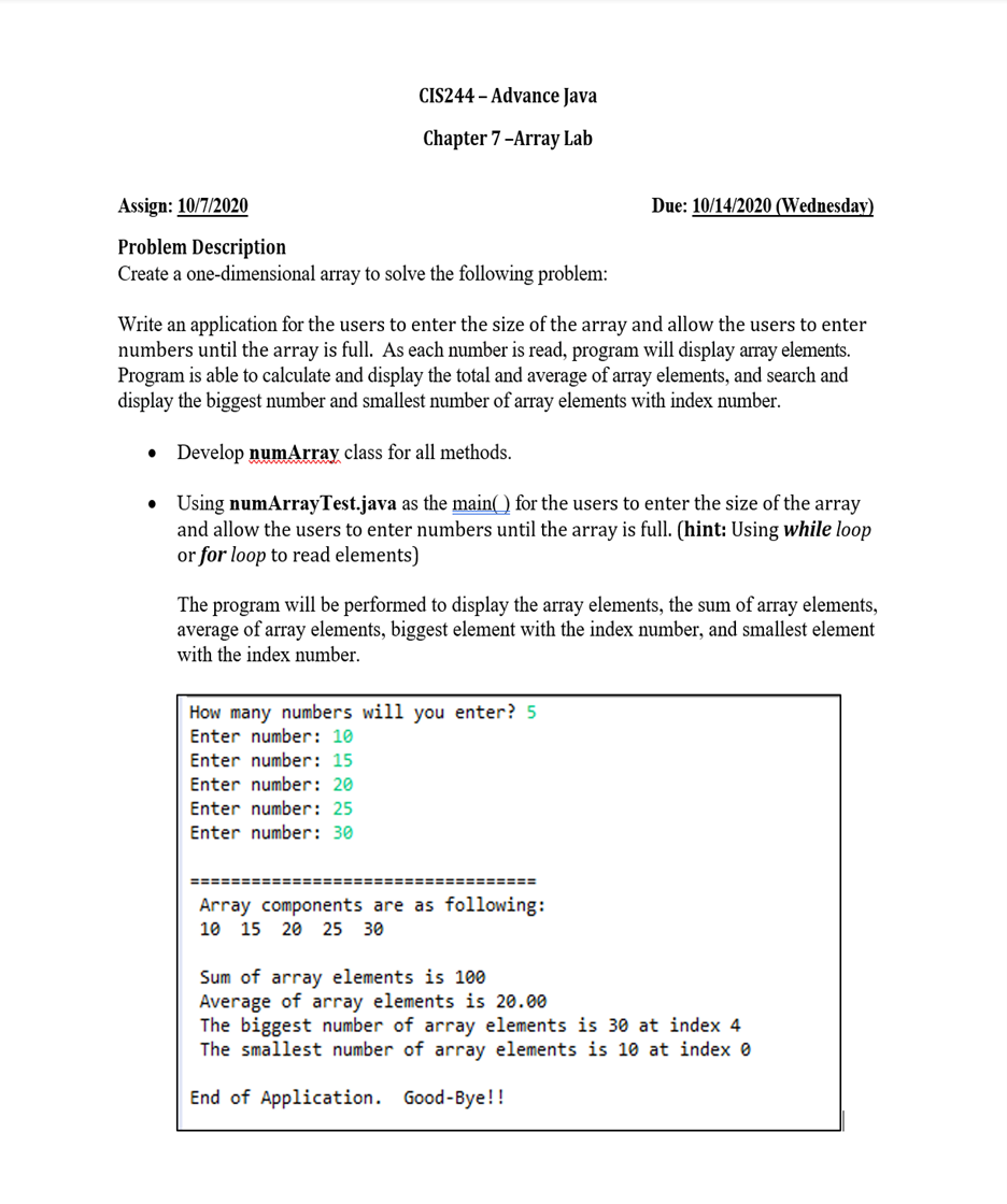 Solved CIS244 - Advance Java Chapter 7 -Array Lab Assign: | Chegg.com