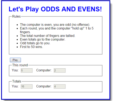 Javascript Help On An Odds And Even Game In This Chegg Com