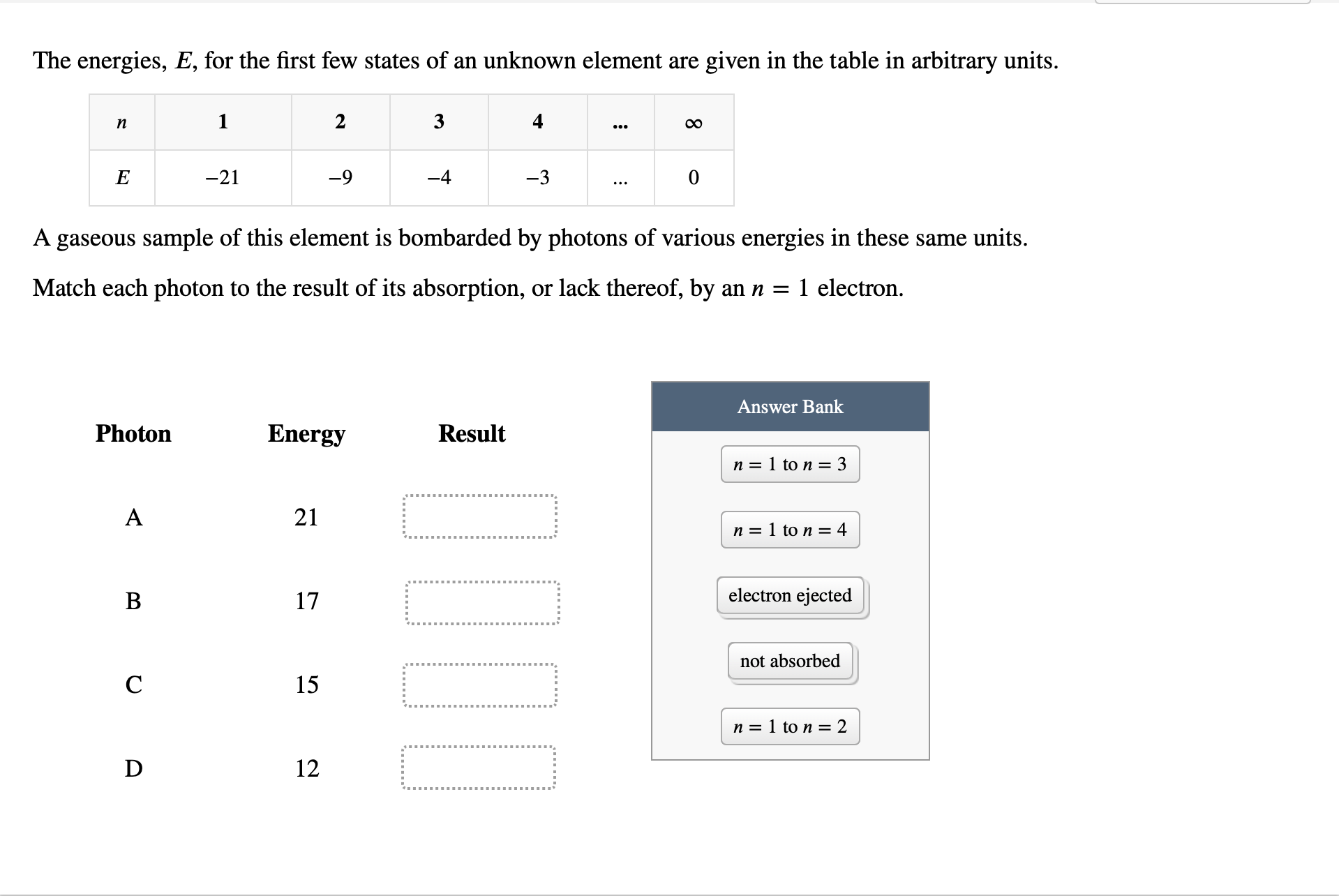 Solved The energies, E, ﻿for the first few states of an | Chegg.com