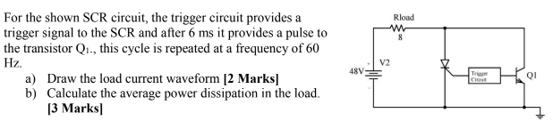Solved Rload w 8 For the shown SCR circuit, the trigger | Chegg.com
