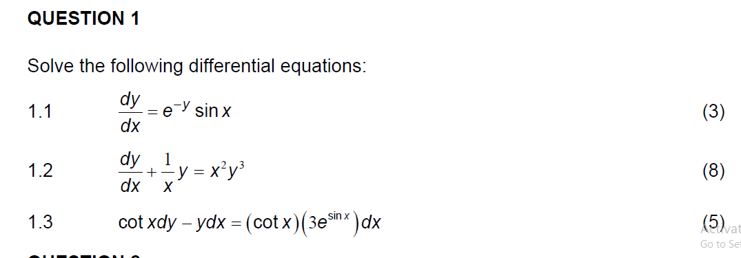 Solved QUESTION 1 Solve the following differential | Chegg.com