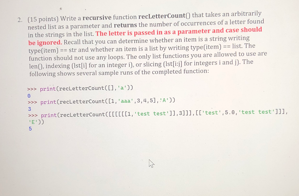 Solved solve with python Write a recursive function | Chegg.com