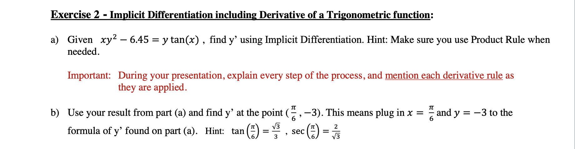 Solved Exercise 2 - Implicit Differentiation including | Chegg.com