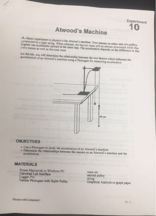 Solved Experiment 10 Atwood's Machine A classic experiment
