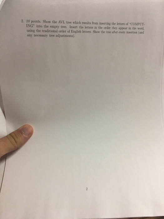 Solved 2. 10 points. Show the AVL tree which results from | Chegg.com