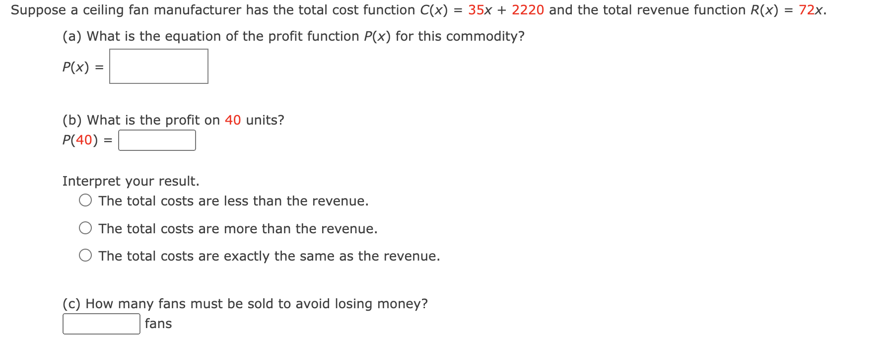 Profit function deals calculator