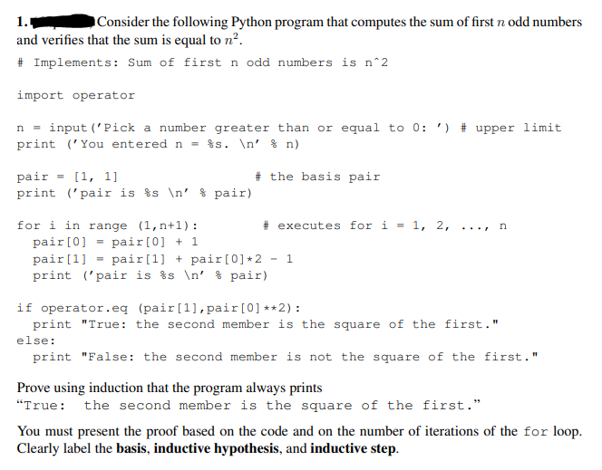 Solved 1. Consider the following Python program that | Chegg.com