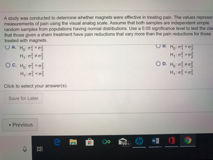 Solved A study was conducted to determine whether magnets | Chegg.com