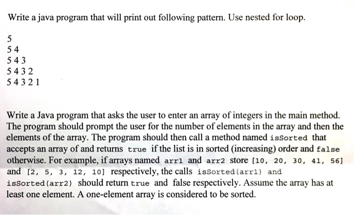 Solved Write a java program that will print out following | Chegg.com