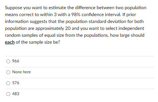 Solved Suppose you want to estimate the difference between | Chegg.com