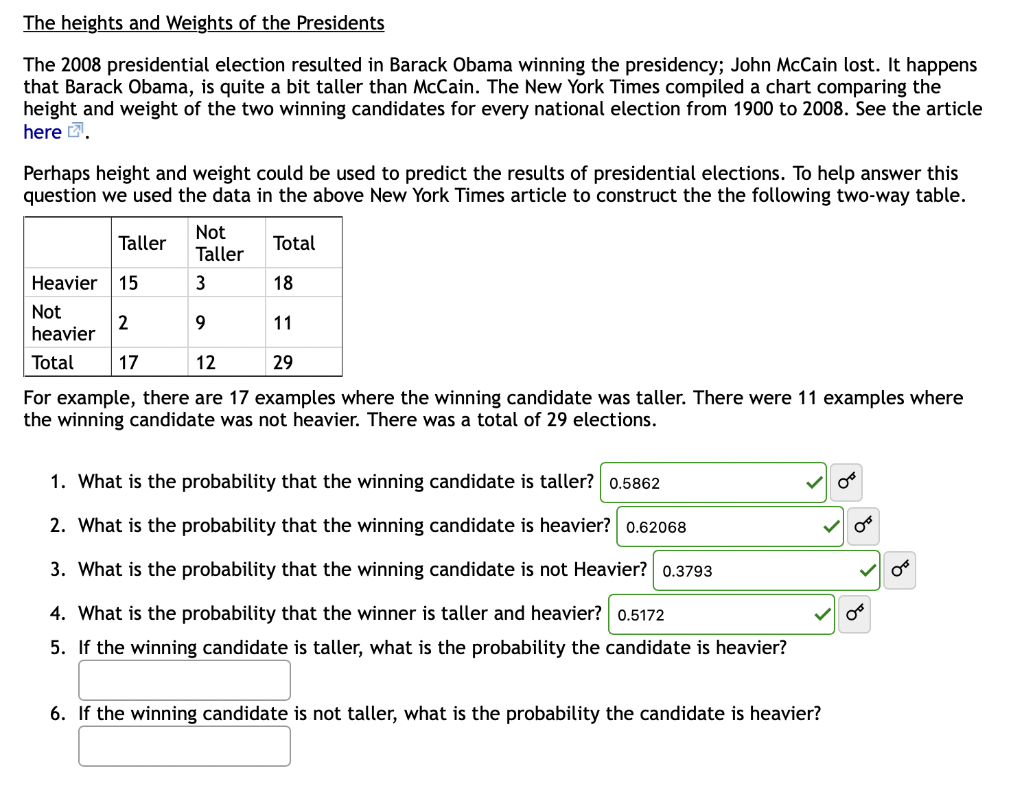 Solved The Heights And Weights Of The Presidents The 2008 | Chegg.com