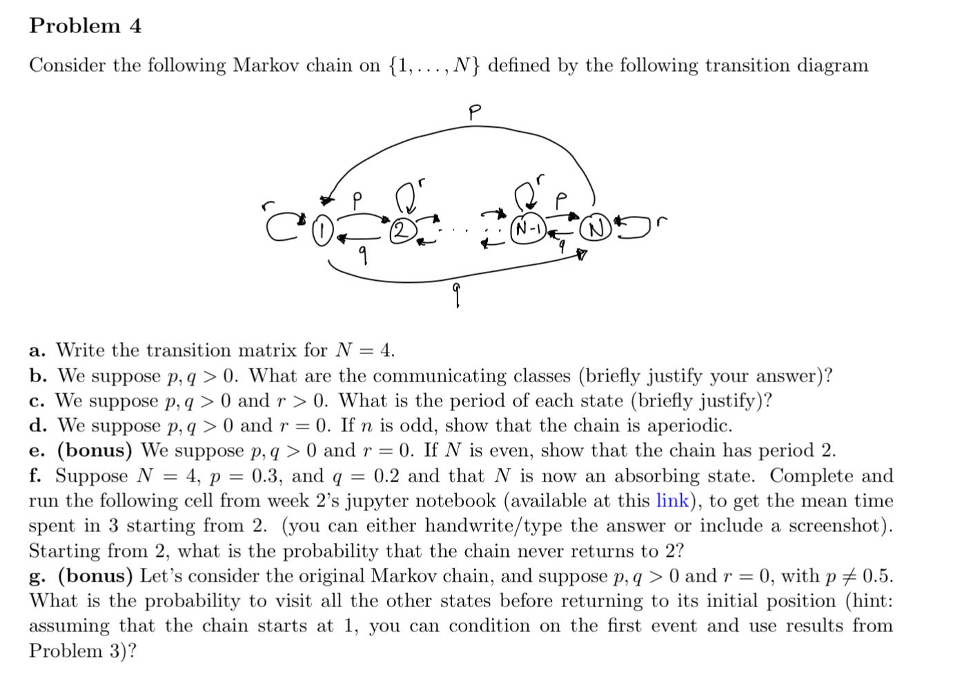 Solved Consider The Following Markov Chain On {1,…,N} | Chegg.com