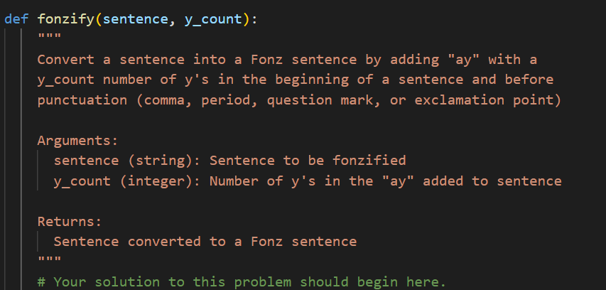 Solved fonzify(sentence, y_count): Convert a sentence into a | Chegg.com