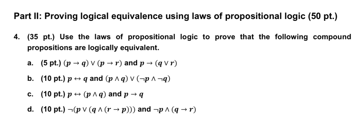 Solved Part Ii Proving Logical Equivalence Using Laws Of