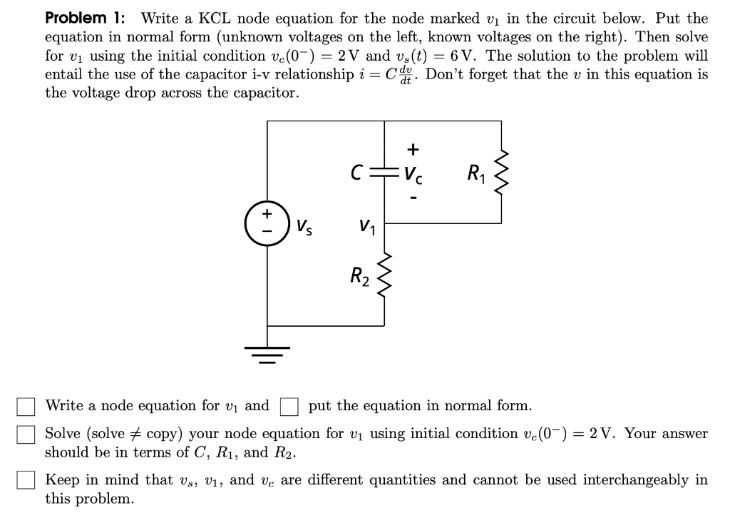 Solved Problem 1: Write a KCL node equation for the node | Chegg.com