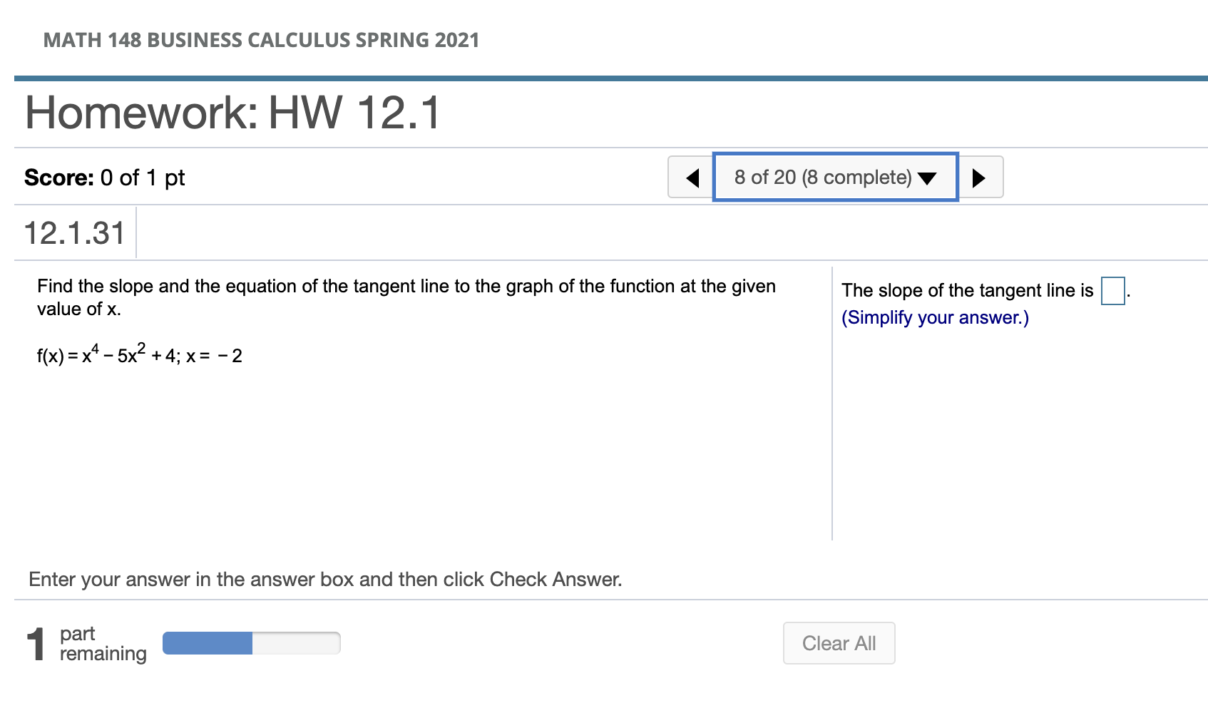 Solved MATH 148 BUSINESS CALCULUS SPRING 2021 Homework: HW | Chegg.com