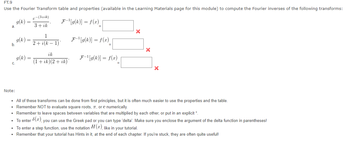 Solved FT.9 Use the Fourier Transform table and properties | Chegg.com
