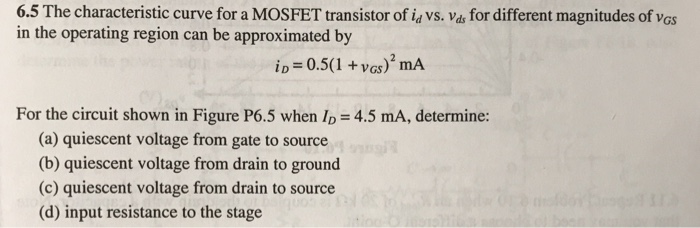 Solved 6.5 The characteristic curve for a MOSFET transistor | Chegg.com