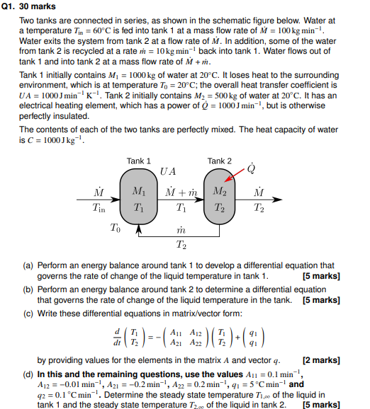 Solved 1. 30 marks Two tanks are connected in series, as | Chegg.com