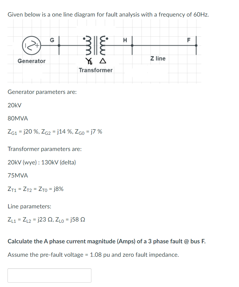 Solved Given below is a one line diagram for fault analysis | Chegg.com