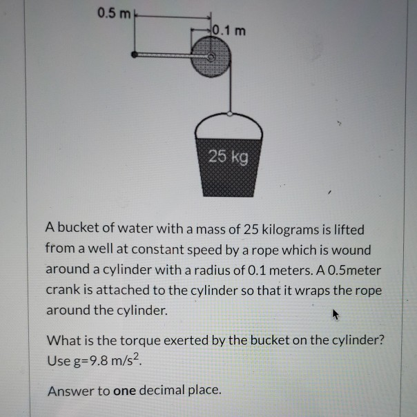 Solved 0.5 m 0.1 m 25 kg A bucket of water with a mass of