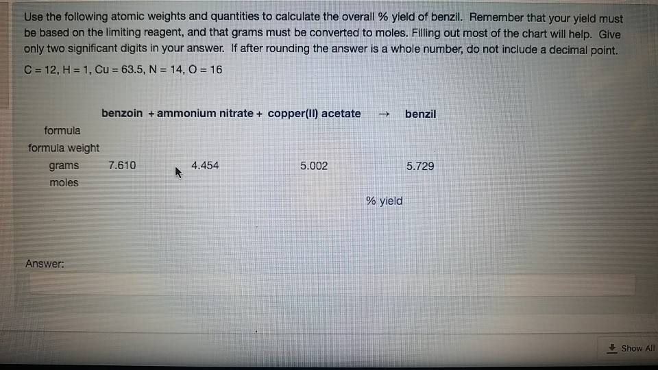 Solved Use the following atomic weights and quantities to