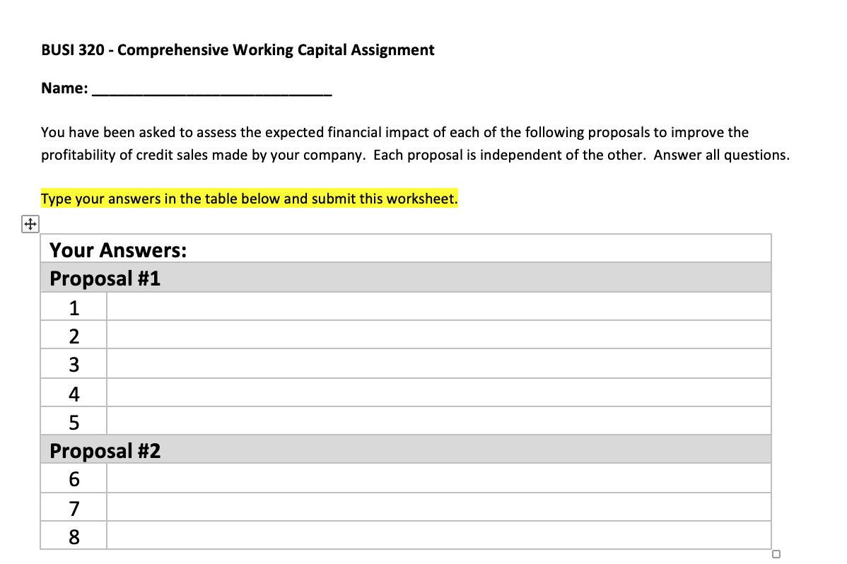 working capital assignment