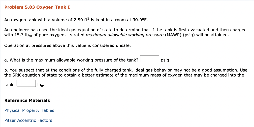 Solved Problem 5.83 Oxygen Tank I An oxygen tank with a | Chegg.com